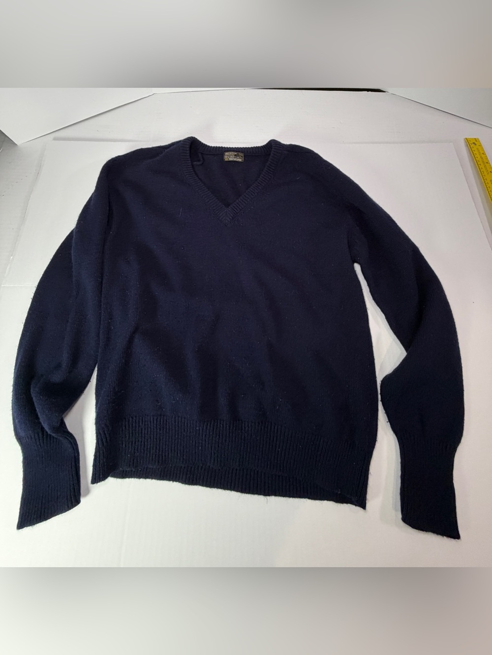 Vintage acrylic JCPenney 70’s 80’s Men's V-Neck Sweater - Navy Blue